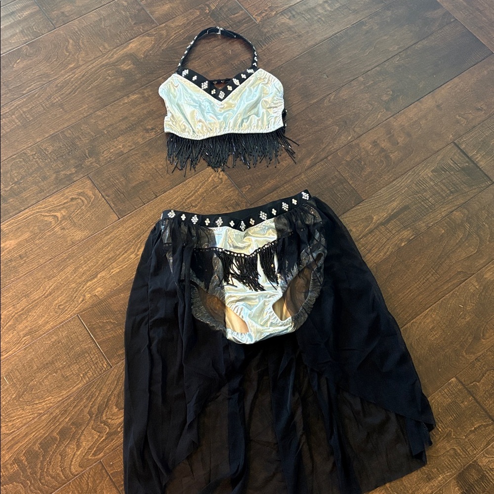 Black and White Fringe Dance Costume Set